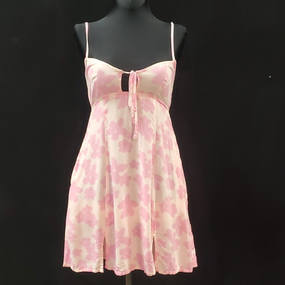 Wild Fable‎ Pink Babydoll Floral Tie Front Mini Dress Size XS Retro Pink Slip
